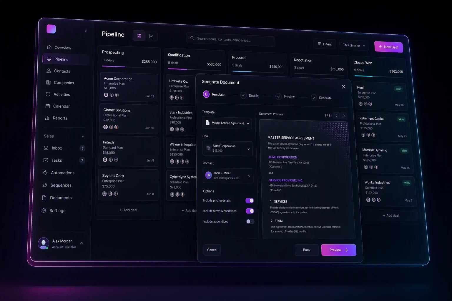 Interface of the “Documents” widget